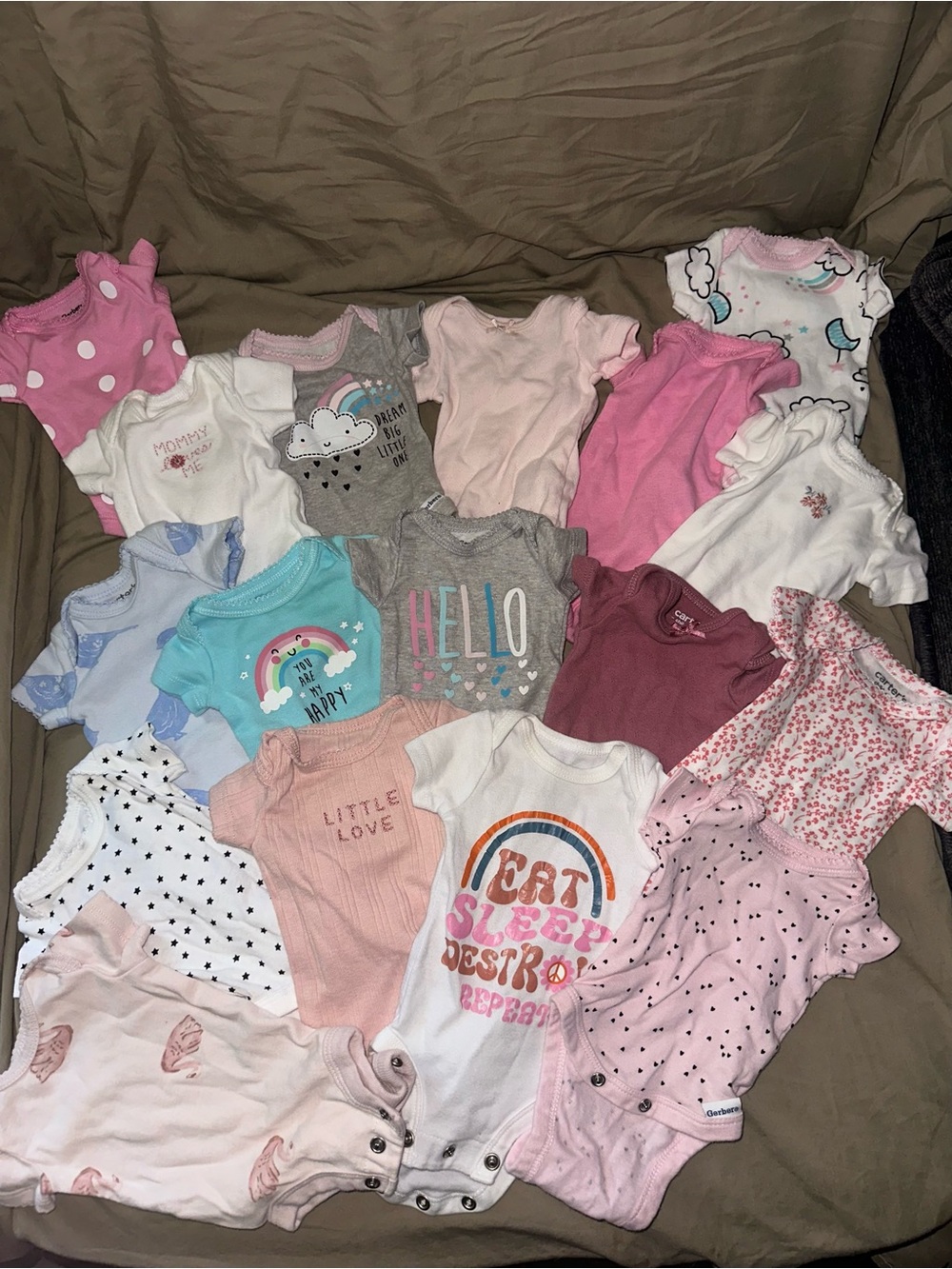 Carter's Girls' Pink, White, Gray and Blue Short-Sleeve Baby Bodysuit Mix
